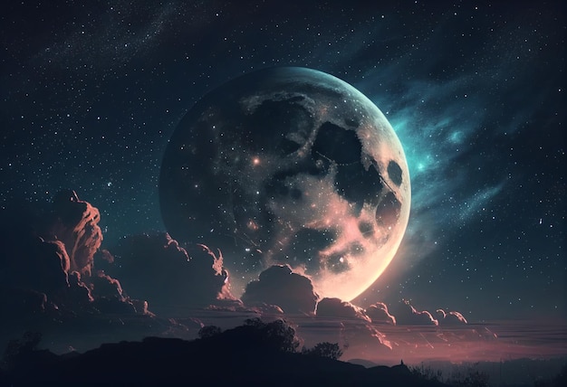 Maan aan de hemel 's nachts achtergrond activaspel 2D futuristische generatieve ai