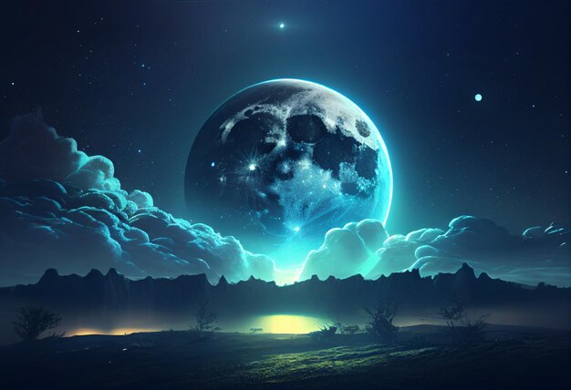 Maan aan de hemel 's nachts achtergrond activaspel 2D futuristische generatieve ai