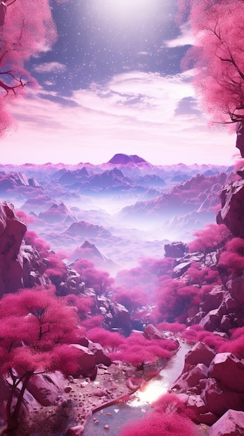 Gratis foto magenta fantasielandschap met de natuur