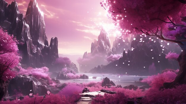 Magenta mystiek landschap met de natuur