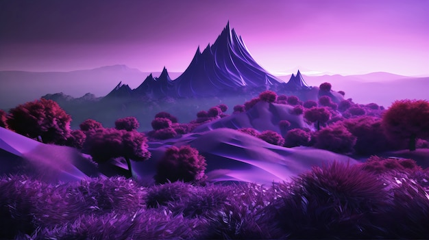 Magisch en mystiek landschapsbehang in paarse tinten