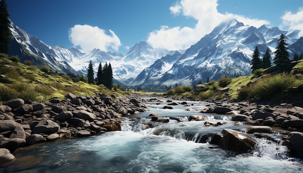 Gratis foto majestic bergketen rustige scène stromend water wildernis avontuur gegenereerd door kunstmatige intelligentie