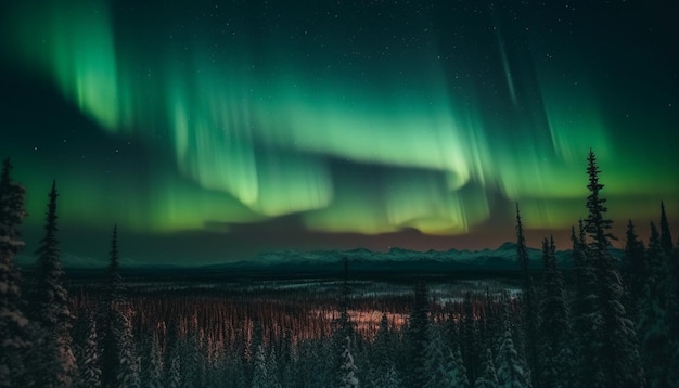 Majestueus winterlandschap verlicht door aurora borealis gegenereerd door ai