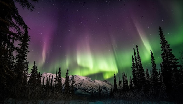 Gratis foto majestueus winterlandschap verlicht door veelkleurige aurora's gegenereerd door ai