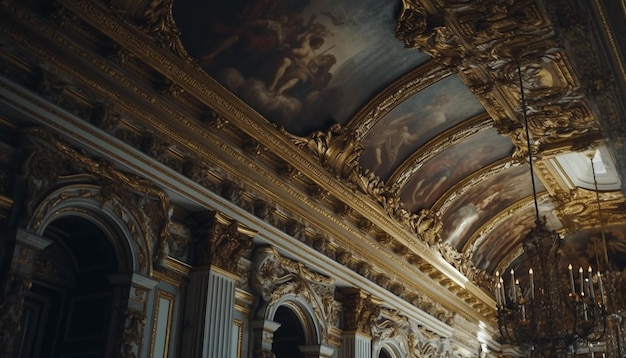 Majestueuze barokke basiliek 's nachts verlicht sierlijke decoratie gegenereerd door AI