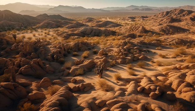 Majestueuze bergketen bij zonsondergang zonsondergang gegenereerd door ai