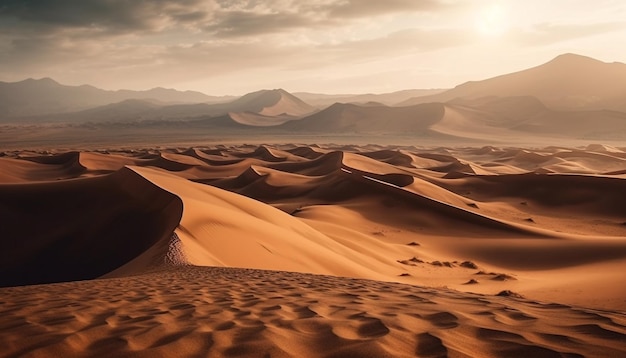 Majestueuze bergketen rustige scène bij zonsopgang gegenereerd door AI