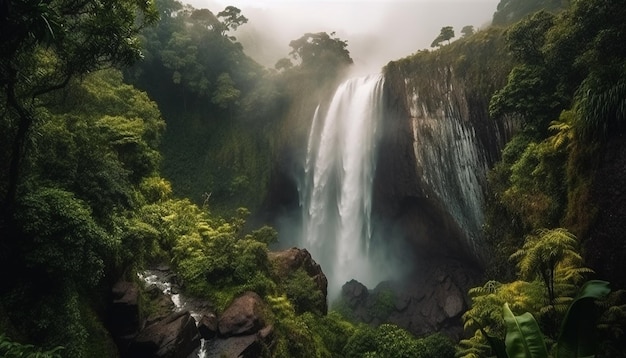 Majestueuze bergketen rustige scène natuurlijke schoonheid gegenereerd door AI