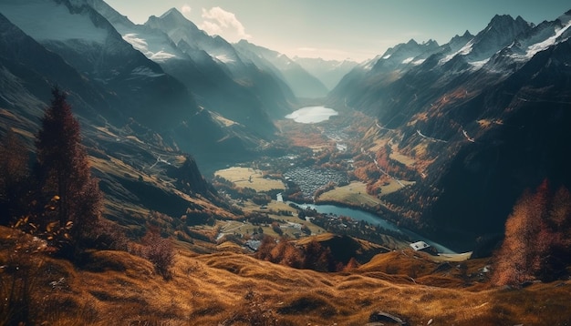 Gratis foto majestueuze bergketen rustige scène schoonheid in de natuur gegenereerd door ai