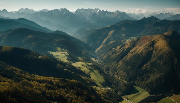 Majestueuze bergketen rustige weide vredige schoonheid gegenereerd door AI