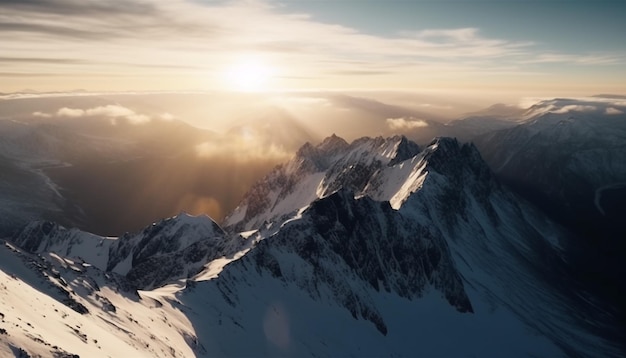 Majestueuze bergtop bevroren in rustige scène generatieve AI