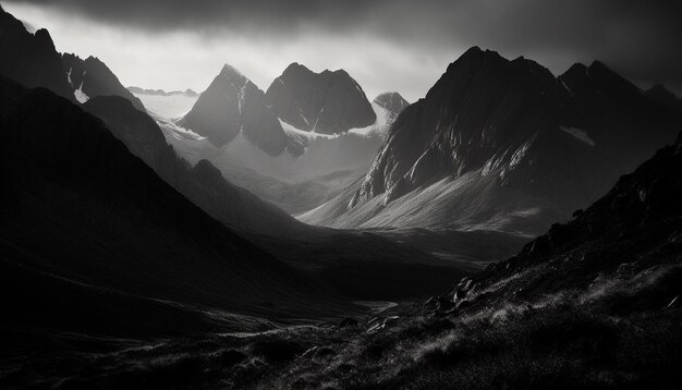 Majestueuze bergtop rustige scène serene schoonheid gegenereerd door AI