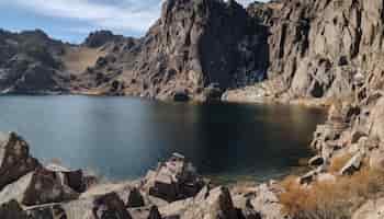 Gratis foto majestueuze bergtop weerspiegelt in rustig water gegenereerd door ai