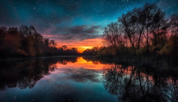 Gratis foto majestueuze boom weerspiegelt het levendige melkwegstelsel gegenereerd door ai