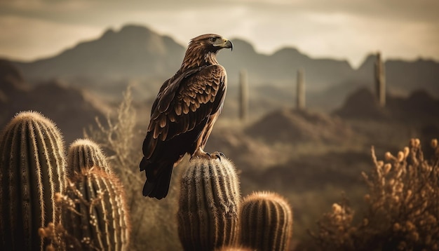 Gratis foto majestueuze havik zitstokken op tak in de schemering generatieve ai