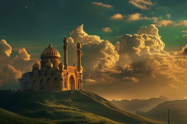 Gratis foto majestueuze moskee voor islamitische nieuwjaarsviering met fantastische architectuur