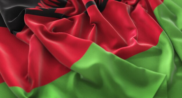 Malawi Flag Ruffled Mooi Wapperende Macro Close-up Shot