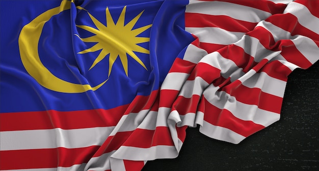 Maleisische Vlag Gerimpelde Op Donkere Achtergrond 3D Render