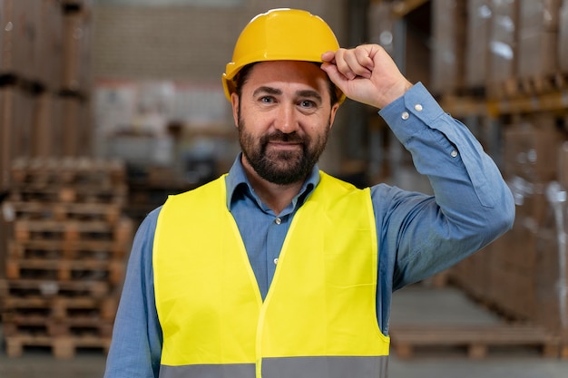 Gratis foto man aan het werk in magazijn