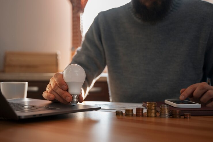 Gratis Foto man bespaart geld tijdens energiecrisis