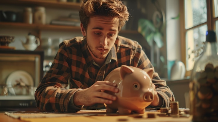 Gratis Foto man die met geld en financiële taken omgaat