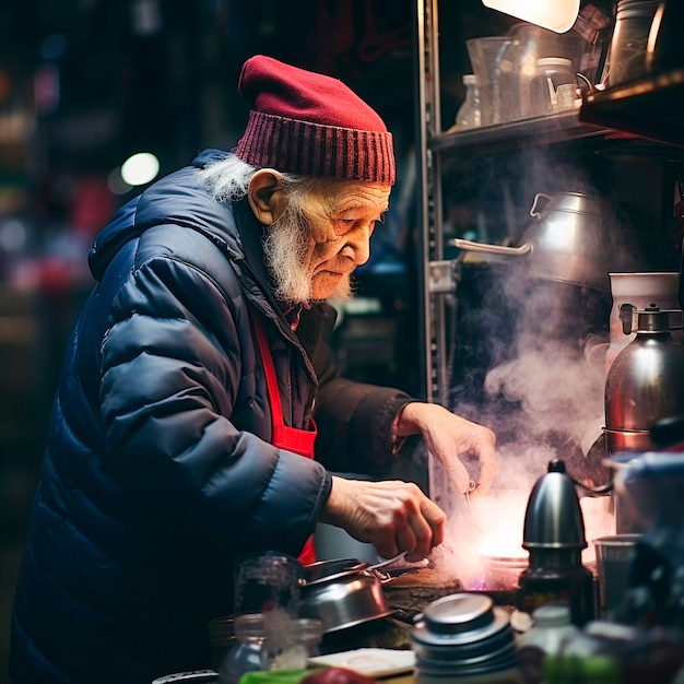 Gratis foto man die straatvoedsel bereidt in new york