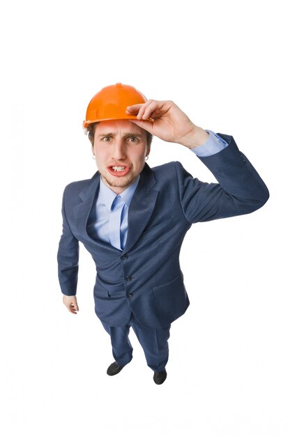 Man draagt ​​hardhat