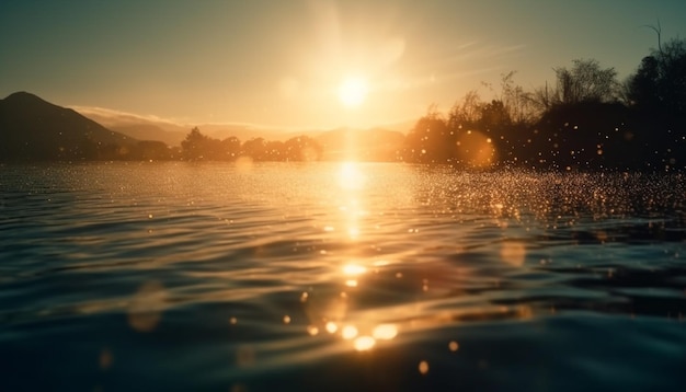 Man geniet van rustige zonsondergang op tropisch strand gegenereerd door AI