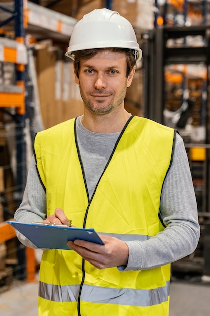 Man in magazijn werken