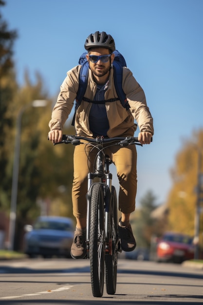 Gratis foto man met een avontuurlijke ervaring tijdens het fietsen