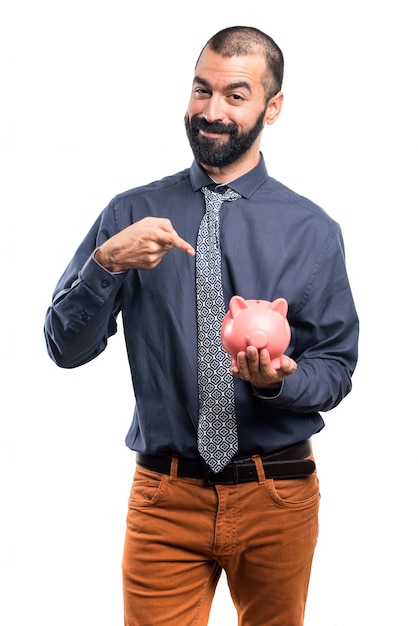 Man met een piggybank