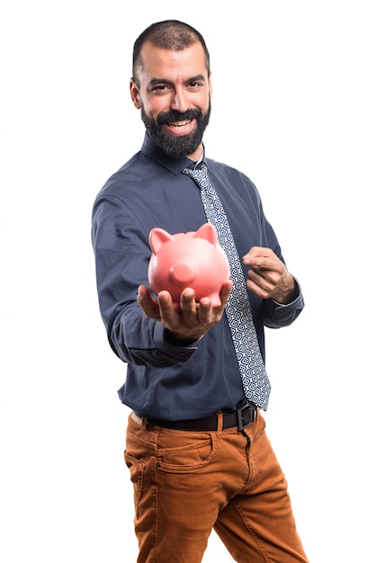 Man met een piggybank