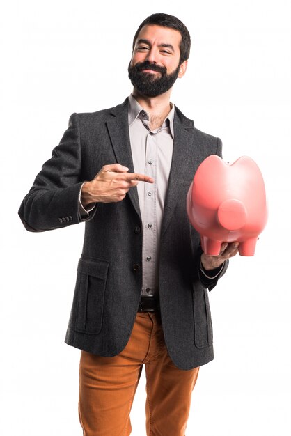 Man met een piggybank