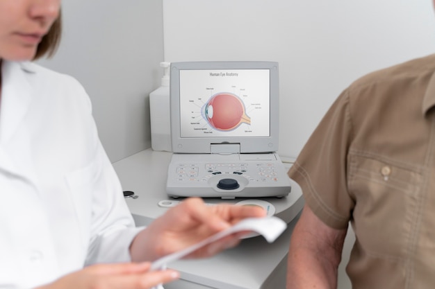 Man met oogcontrole in een oogheelkundige kliniek