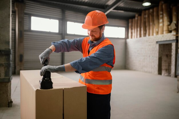 Man met veiligheidskap werken