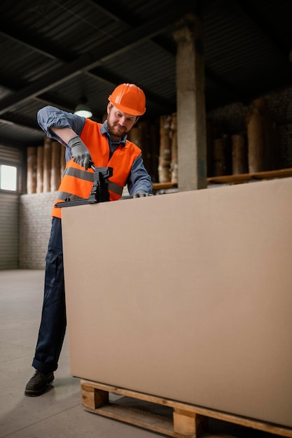 Man met veiligheidskap werken