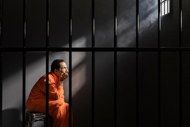 Gratis foto man van middelbare leeftijd die tijd doorbrengt in de gevangenis