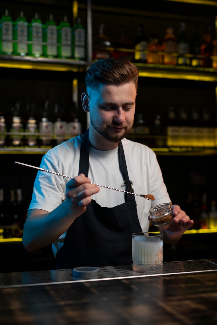 Gratis Foto mannelijke barman die een heerlijke cocktail maakt