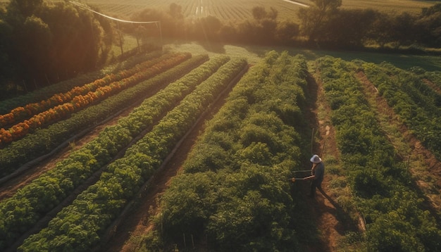 Gratis foto mannen die op de boerderij druiven oogsten in door ai gegenereerde rijen