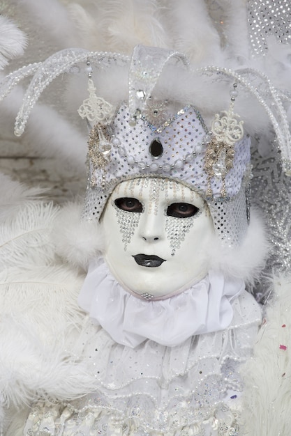 Mannetje in een traditioneel masker van Venetië tijdens het wereldberoemde carnaval