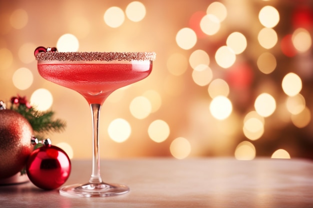 Margarita cocktail met kerstversieringen bokeh licht