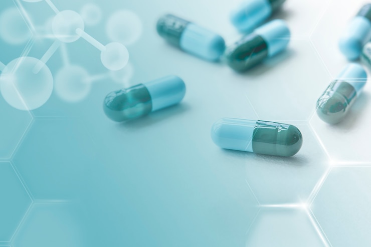 Gratis Foto medicijncapsules wereldwijde gezondheid met digitale remix met geometrisch patroon