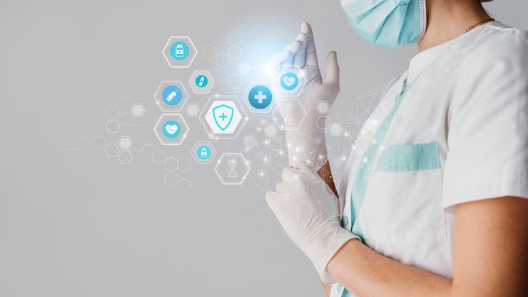 Gratis Foto medische banner met dokter die gezichtsmasker draagt