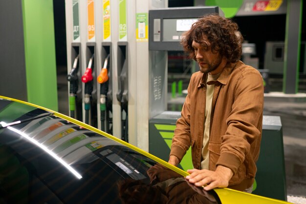 Medium geschoten man bij tankstation