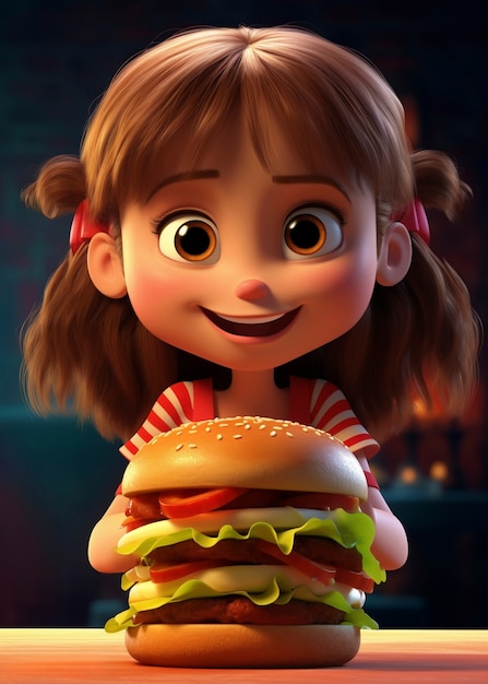 Medium shot karton meisje met hamburger