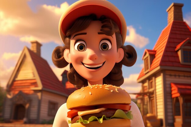 Medium shot kartonish vrouw met hamburger