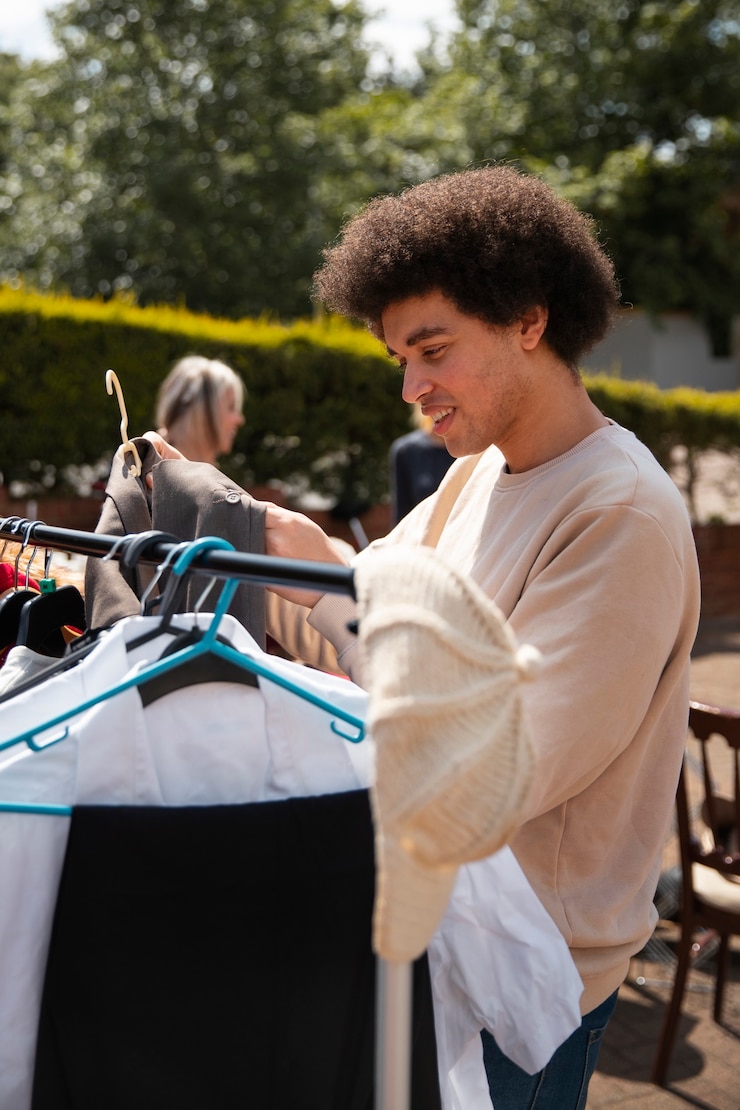 Gratis Foto medium shot man bij garage sale