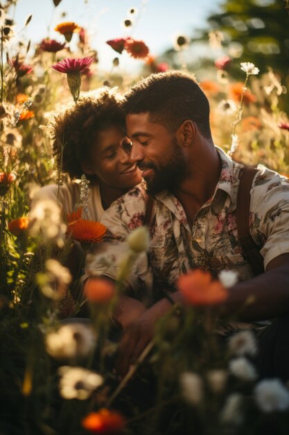 Medium shot man en vrouw die romantisch zijn.