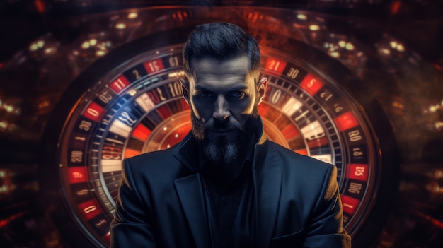 Medium shot man in een futuristisch casino.