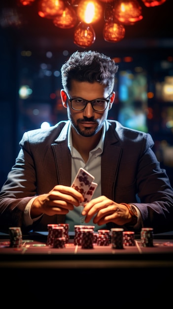 Gratis foto medium shot man in een futuristisch casino.